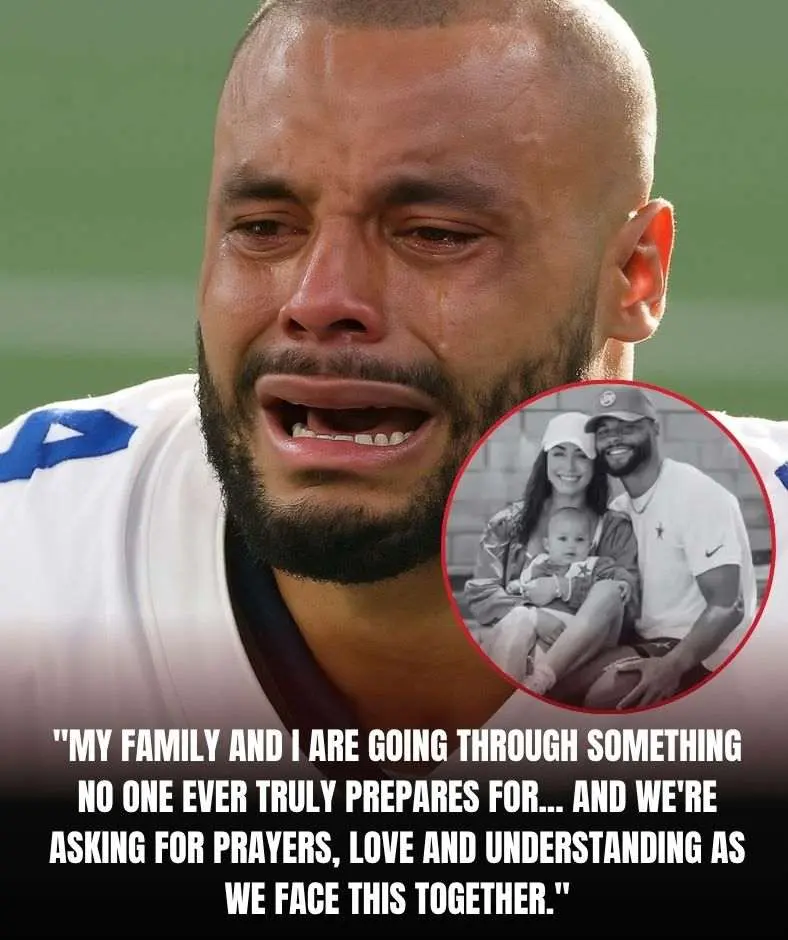 Cover Image for 30 minutes ago: The entire NFL fell silent as Dak Prescott and his family made a heartbreaking announcement that left Cowboys fans in tears and the entire American football world shattered… Under the dim lights of the press room, Dak’s voice trembled as he fought back tears. His teammates stood in silence — helmets off, eyes red — realizing this was no longer just about football… it was about family, love, and loss.